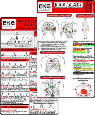 EKG Basic Set - Herzrhythmusstörungen, EKG Auswertung & Anleitung, 3 Medizinische Taschen-Karten