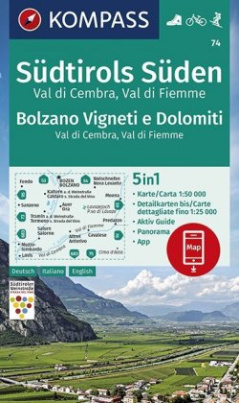 KOMPASS Wanderkarte Südtirols Süden, Bolzano Vigneti e Dolomiti, Val di Cembra, Val di Fiemme