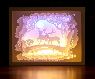 LED 3D Scherenschnitt Hirsche im Wald